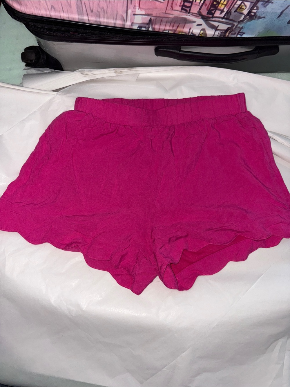 Lily White Hot Pink Scalloped Hem Athletic Shorts